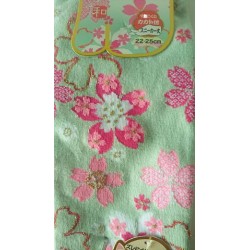 Chaussette Motifs japonais rose sur fond vert