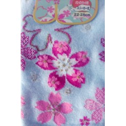 Chaussette aux motifs japonais sakura rose sur fond bleu pastel