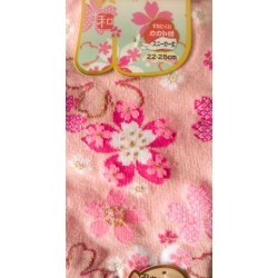 Chaussette japonaise aux motifs sakura rose fushia sur fond rose pastel