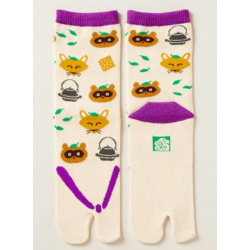 Chaussettes japonaises tanuki et renard blanche