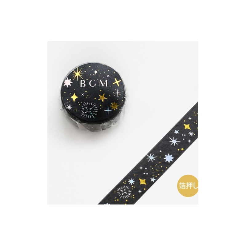 Starry night black washi tape BGM