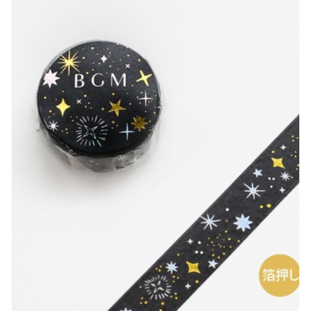 Starry night black washi tape BGM