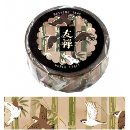 Washi tape Yuzen oiseaux volant dans les bambous World Craft