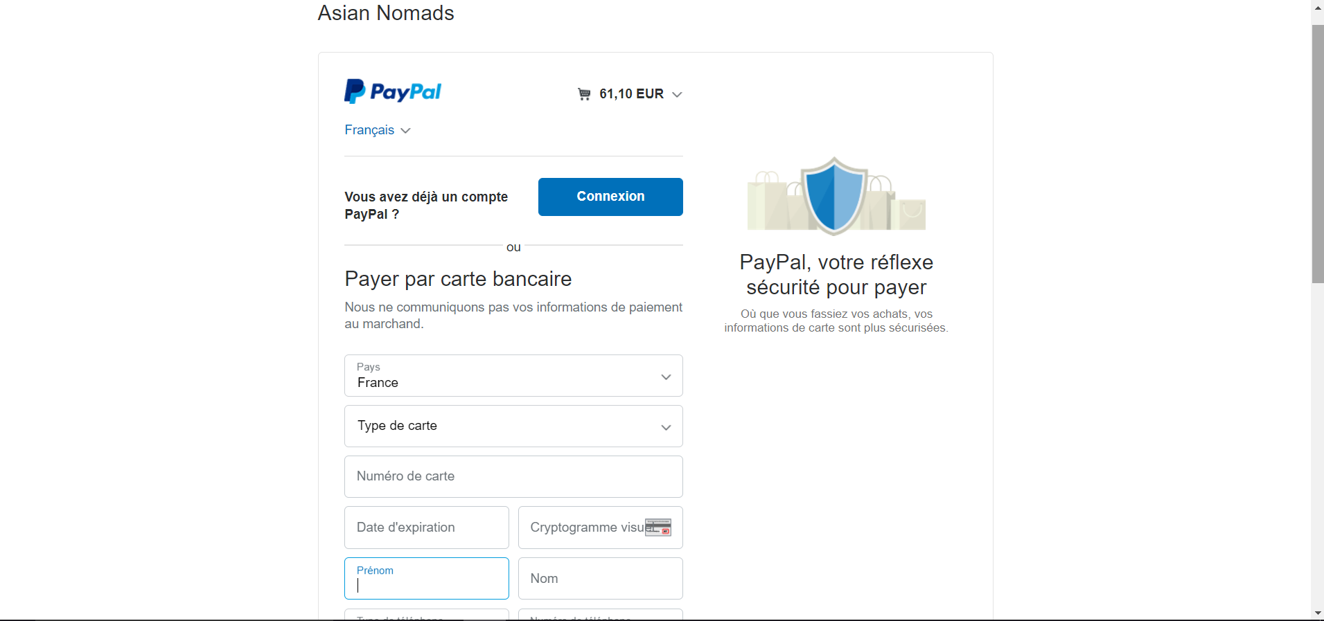 Paypal sans création de compte